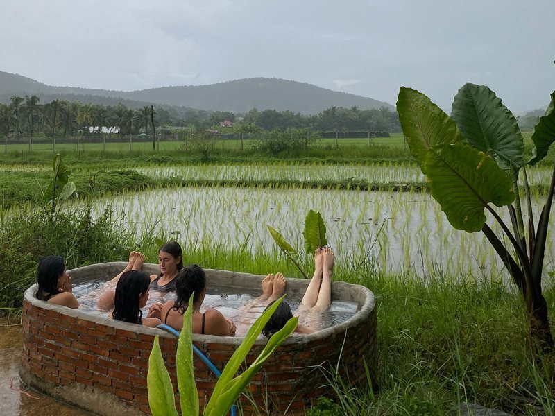 An ice bath set out in the rice fields at Mala Dhara
