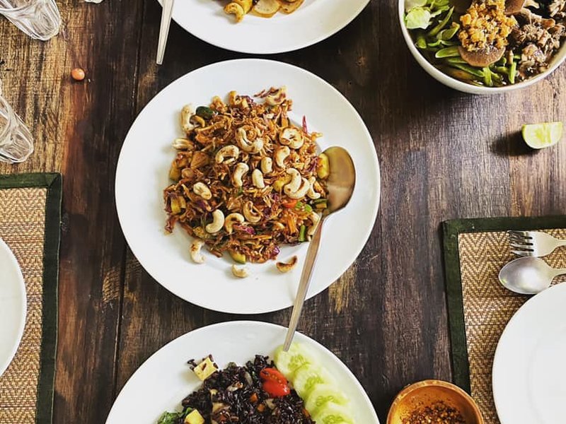 Plant-based dishes served at the Kin Dee restaurant at Mala Dhara